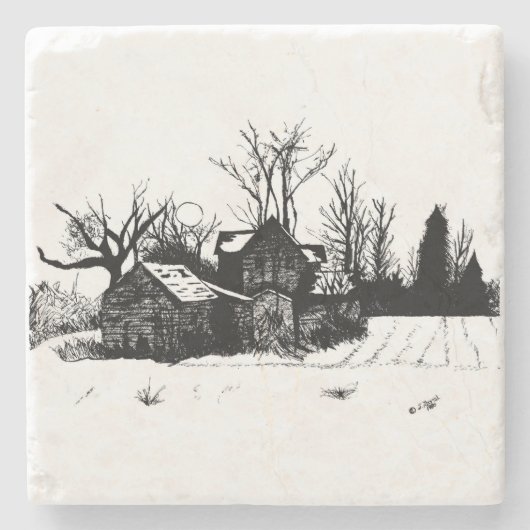 Marmorstein Untersetzer - Ink Winter Farmstead (Vorderseite)