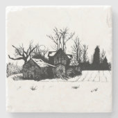 Marmorstein Untersetzer - Ink Winter Farmstead (Vorderseite)