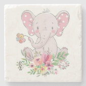Marmorstein Untersetzer Rosa Elephant Floral (Vorderseite)