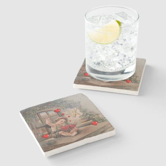 Marmorstein Untersetzer Valentinstag (Seitenansicht)