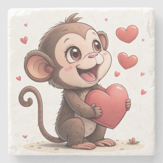 Marmorstein Untersetzer Valentinstag Affe Rot  (Vorderseite)