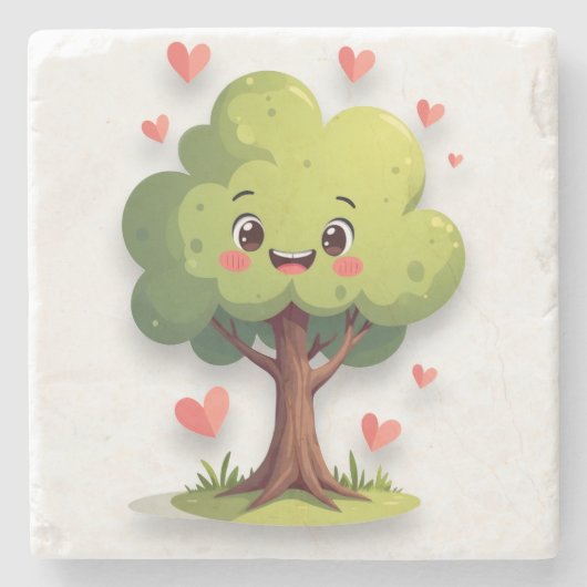 Marmorstein-Untersetzer Valentinstag Baum RedHeart Steinuntersetzer (Vorderseite)