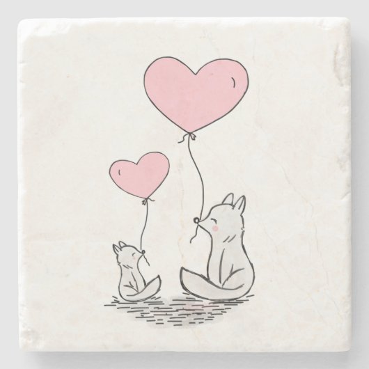 Marmorstein-Untersetzer Valentinstag Foxy-Herzen Steinuntersetzer (Vorderseite)