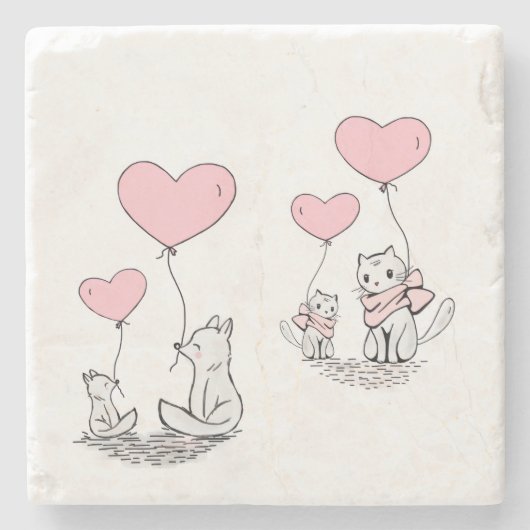 Marmorstein Untersetzer Valentinstag Katze Fuchs (Vorderseite)