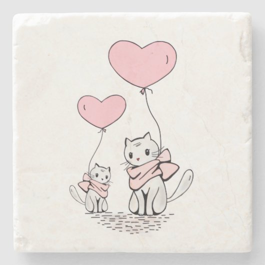 Marmorstein Untersetzer Valentinstag Katzenherzen (Vorderseite)