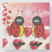 Marmorstein Untersetzer Valentinstag Ladybug (Vorderseite)