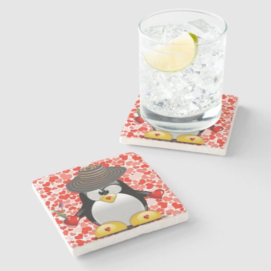 Marmorstein Untersetzer Valentinstag Pinguin (Seitenansicht)