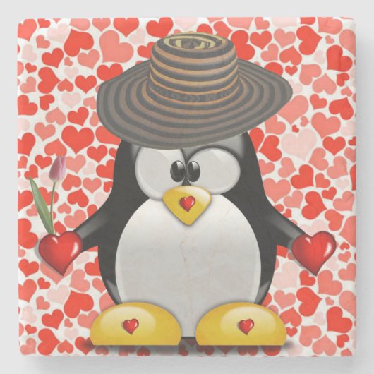 Marmorstein Untersetzer Valentinstag Pinguin (Vorderseite)