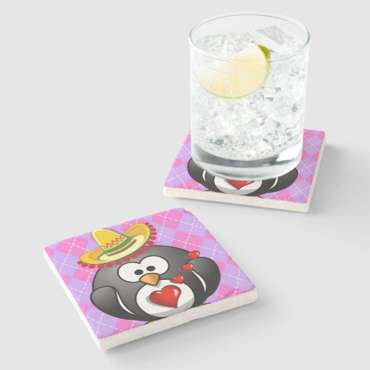 Marmorstein Untersetzer Valentinstag Pinguin (Seitenansicht)