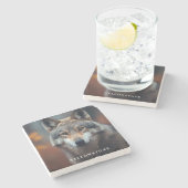 Marmorstein Untersetzer-Yellowstone Wolf Steinuntersetzer (Seitenansicht)