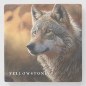 Marmorstein Untersetzer-Yellowstone Wolf Steinuntersetzer (Vorderseite)