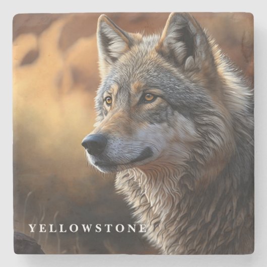 Marmorstein Untersetzer-Yellowstone Wolf Steinuntersetzer (Vorderseite)