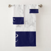 Marmorstil Navy Blue Monogram Initial Bad Badhandtuch Set (Insitu)