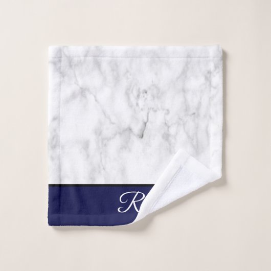 Marmorstil Navy Blue Monogram Initial Bad Badhandtuch Set (Waschlappen)