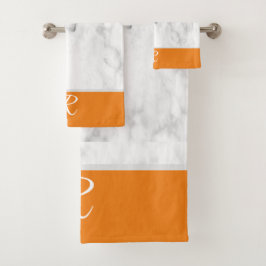 Marmorstil Orange Monogram, erstes Badezimmer Badhandtuch Set