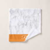 Marmorstil Orange Monogram, erstes Badezimmer Badhandtuch Set (Waschlappen)