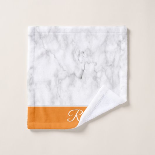 Marmorstil Orange Monogram, erstes Badezimmer Badhandtuch Set (Waschlappen)