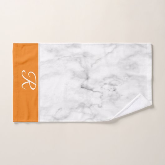Marmorstil Orange Monogram, erstes Badezimmer Badhandtuch Set (Handtuch)