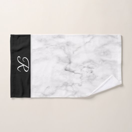 Marmorstil Schwarz-weiß Monogramm Anfangsbad Badhandtuch Set (Handtuch)