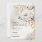 Marmorstone Gold Gray Gold Floral Wedding Einladung (Vorderseite)