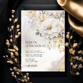 Marmorstone Gold Gray Gold Floral Wedding Einladung