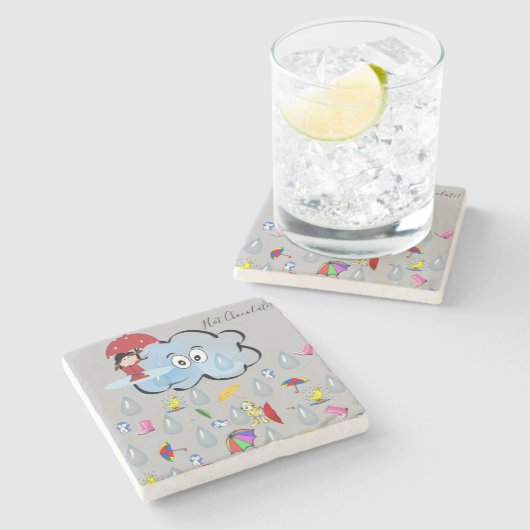 Marmorstone Untersetzer Raindrops Wolken Schirm (Seitenansicht)