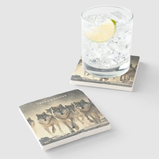 Marmorstone Untersetzer-Yellowstone Wolves Steinuntersetzer (Seitenansicht)