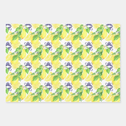 Marmorstreifen und Damasken mit gelben Zitronenmus Geschenkpapier Set (Vorderseite 3)