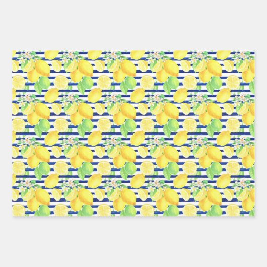 Marmorstreifen und Damasken mit gelben Zitronenmus Geschenkpapier Set (Vorderseite)