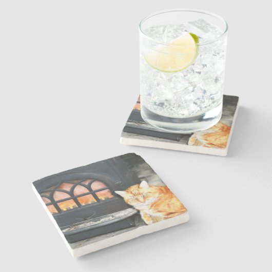 Marmortabby-Katzen-Untersetzer Steinuntersetzer (Seitenansicht)