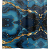 Marmortextur Blau Gold Duschvorhang (Vorderseite)