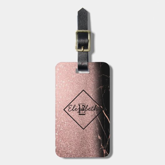 Marmortextur, Glitzer Monogram Personalisiert Gepäckanhänger (Vorderseite vertikal)