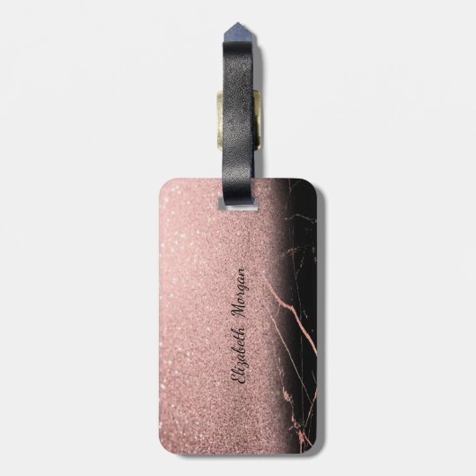 Marmortextur, Glitzer Monogram Personalisiert Gepäckanhänger (Rückseite vertikal)