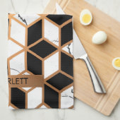 Marmortextur mit goldenen Kuben Geschirrtuch (Viertel Falte)