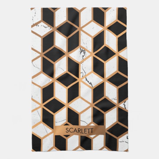 Marmortextur mit goldenen Kuben Geschirrtuch (Vertikal)