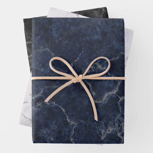 Marmortextur Muster Blau Weiß Schwarz Geschenkpapier Set (Beispiel)