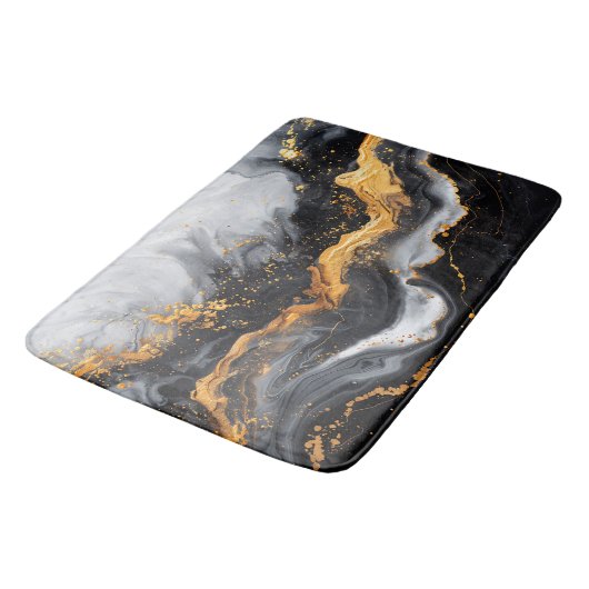 Marmortextur schwarz-graue Goldbadematte Badematte (Schrägansicht)