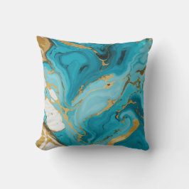 Marmortextur Türkis und Gold Silver Kissen
