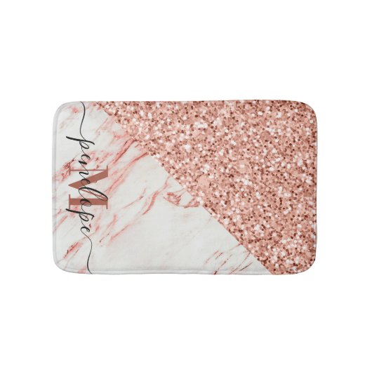 Marmortextur und Rose Glitzer Badematte (Vorderseite)
