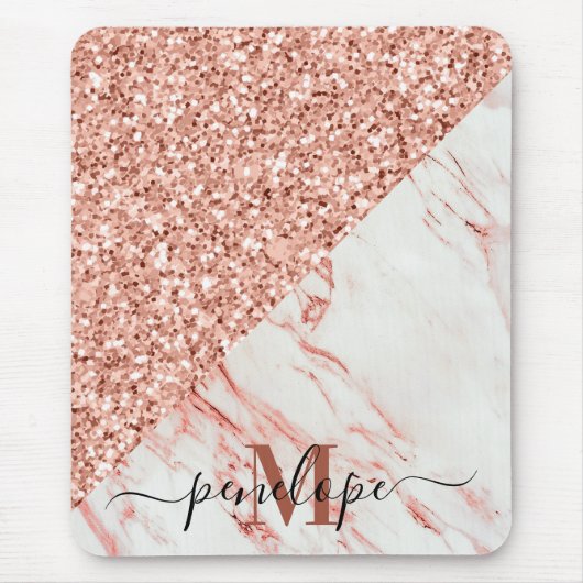 Marmortextur und Rose Glitzer Mousepad (Vorne)