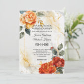 Marmorträume: Orange Rose Elegance Einladung (Stehend Vorderseite)