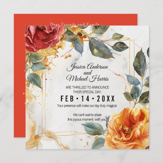 Marmorträume: Orange Rose Elegante Save The Date (Vorne/Hinten)