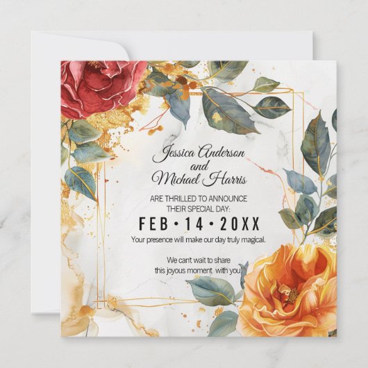 Marmorträume: Orange Rose Elegante Save The Date (Vorderseite)