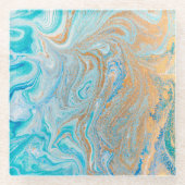 MarmorTürkisgoldsilber, schön, elegant, MA Glasuntersetzer (Vorderseite)