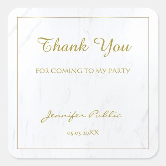 Marmorvorlage Vielen Dank Hand Script Text Gold Quadratischer Aufkleber (Vorderseite)