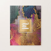 Marmorwasserfarbe, lila-grüne Monogramm Puzzle (Vertikal)
