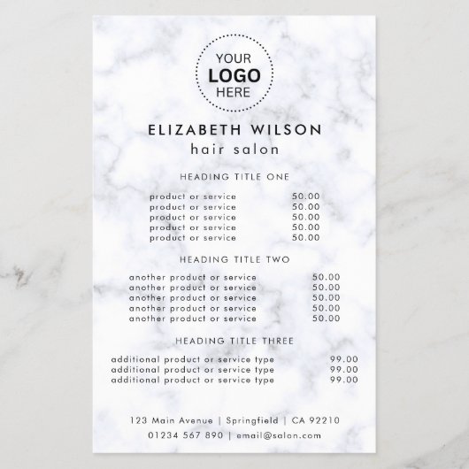Marmorweiß | Flyer des einfachen Salon Service Men (Vorne)