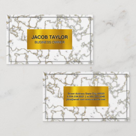 Marmorweiß | Gold Flake Textur Visitenkarte (Vorne/Hinten)