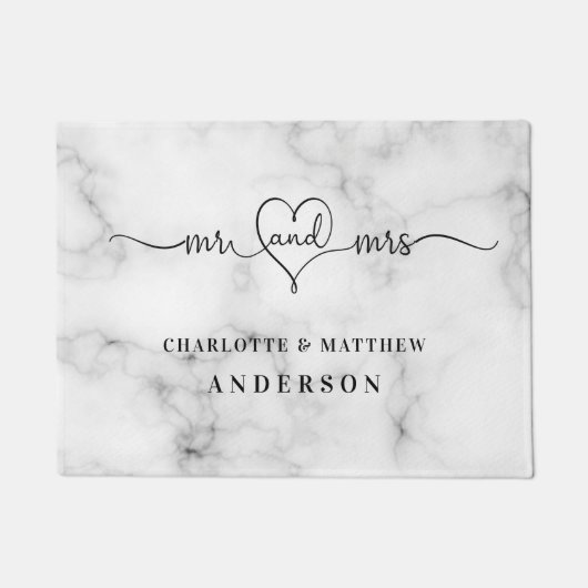 Marmorweiß mr mrs Herz elegant frisch geerntet Fußmatte (Vorderseite)