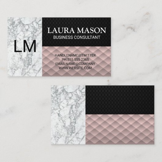 Marmorweiß | Schwarzes Mesh | Rosa Verkleidung Visitenkarte (Vorne/Hinten)